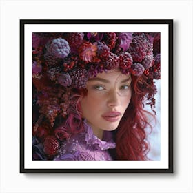 Girl With Berries On Her Head Art Print