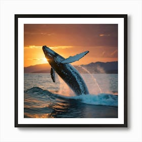 Humpback Whale Jumping Out Of The Water 3 Art Print