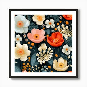 Vibrant Floral Pattern – Modern Botanical Wall Art For Elegant Home Decor Art Print