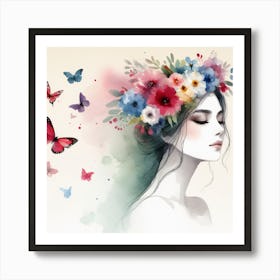 Girl With Butterflies IV Art Print