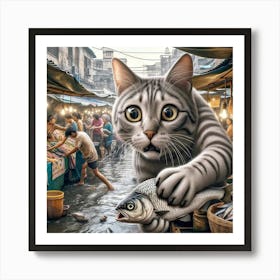 Cat In The Market 3 Art Print