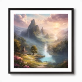 Waterfall In The Mountains Art Print