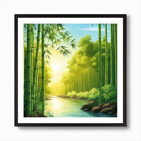 A Stream In A Bamboo Forest At Sun Rise Square Composition 126 Art Print