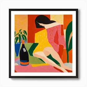 Woman With A Bottle Of Wine Art Print
