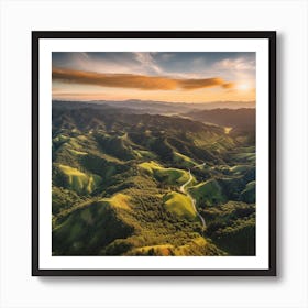 Aerial View Of Green Hills At Sunset 2 Art Print