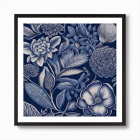 Blue Floral Pattern Art Print