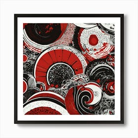 Abstract Red and Black Swirls Art Print