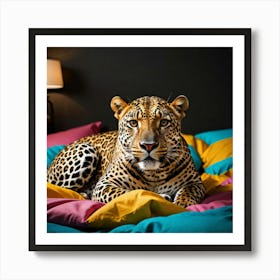 Leopard On Bed Art Print