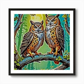 Owls At Night Art Print