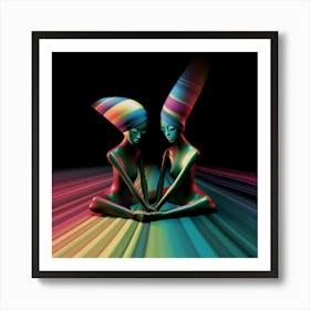 3d art, Trippy, Psychedelic,2 woman, artwork print, "Tripping The Light Fantastic" Art Print