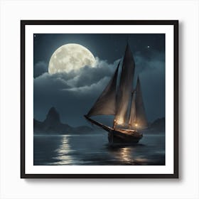 Sailboat At Night Art Print