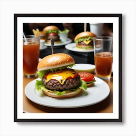 Hamburgers On A Plate Art Print