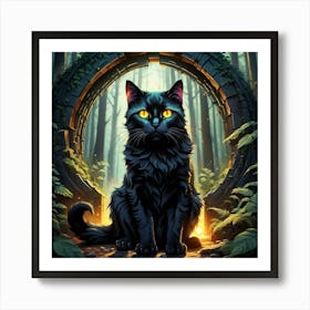 Black Cat In The Forest Art Print