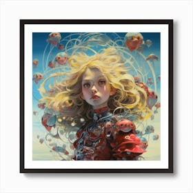 Girl Surrounded By Jellyfish Art Print