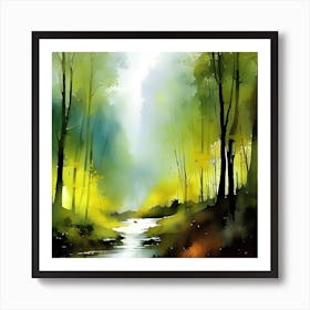 Watercolor Of A Forest 1 Art Print