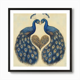 Baroque-Inspired Peacock Heart Design Background 3 Art Print