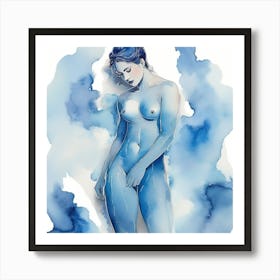 Nude Woman in Blue Art Print