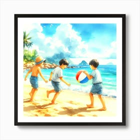 Children Playing On The Beach Art Print