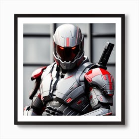 A Futuristic Warrior Stands Tall, His Gleaming Suit And Red Visor Commanding Attention 4 Art Print