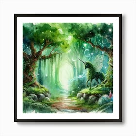 Unicorn In The Forest 2 Art Print