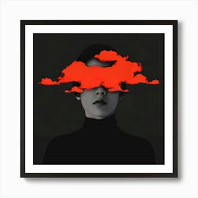 Woman With Red Clouds On Her Face Art Print