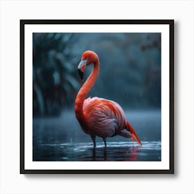 Flamingo In The Rain Art Print