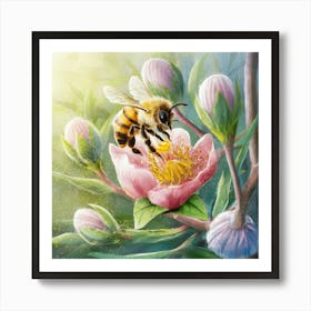 Bee On A Flower 2 Art Print