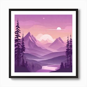 Misty mountains background in purple tone 59 Art Print