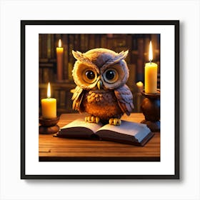 Owl Reading Book Art Print