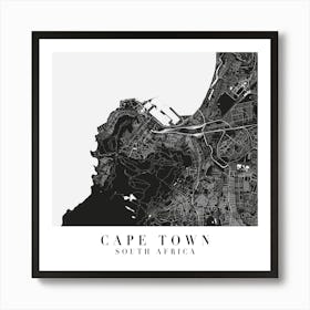 Cape Town South Africa Minimal Black Mono Street Map  Square Art Print