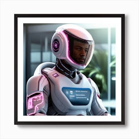 The Image Depicts A Alpha Male In A Stronger Futuristic Suit With A Digital Music Streaming Display Art Print