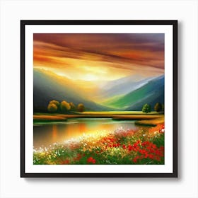 Sunset Landscape Painting Art Print