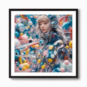 Cyberpunk Girl In A Bubble Art Print