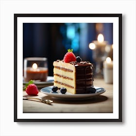 Chocolate Cake With Berries And Candles Art Print