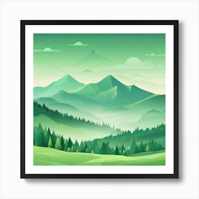 Misty mountains background in green tone 84 Art Print