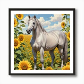 Horse In Sunflowers 1 Art Print