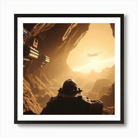 Spaceship In A Cave Art Print