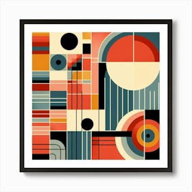 Retro Inspired Geometric Abstract Art With Bold Colors And Clean Lines, Style Mid Century Modern Art Art Print