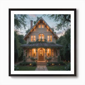 Victorian House At Dusk Art Print