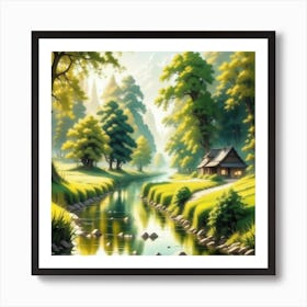 Peaceful Countryside River Mysterious (11) Art Print