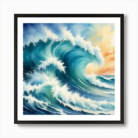 Ocean Wave At Sunset 1 Art Print