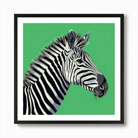 Animal Zebra On Green Background Art Print