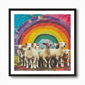 Rainbow Sheep Retro Collage 2 Art Print