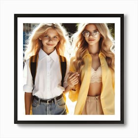 Two Young Girls Holding Hands Art Print