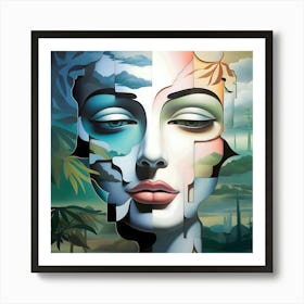 The Sum Of Us | nature | portrait | landscape | surreal | human face | fragmented | blue sky | tropical | puzzle pieces Art Print