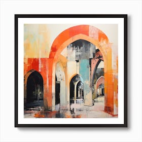 Abstract Contemporary Art Print - Orange Archways Art Print