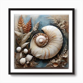 Ancient sea shell and fern 2 Art Print