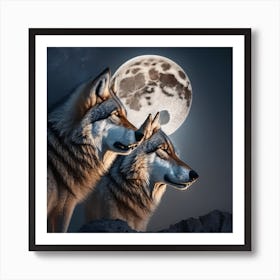 Wolf Couple In The Moonlight Art Print