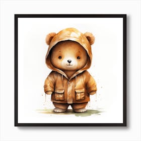 Watercolour Cartoon Brown Bear In A Hoodie 1 Art Print