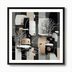 Abstract Winter Landscape With Snow Covered Trees And Icy Lake Art Print